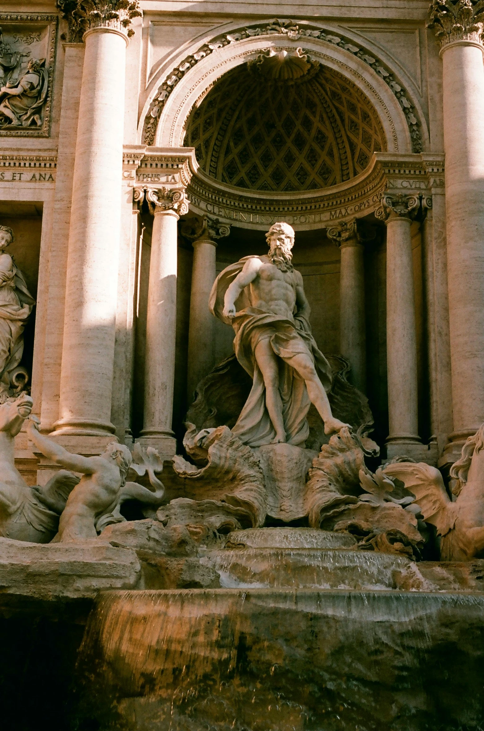 a statue of a man standing in front of a fountain, by Gian Lorenzo Bernini, massive arch, caesar victorious, evening sunlight, sweeping arches