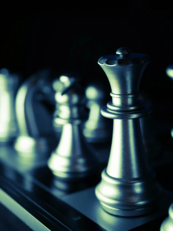 a group of chess pieces sitting on top of a chess board, slide show, ((sharp focus)), instagram post, dark image