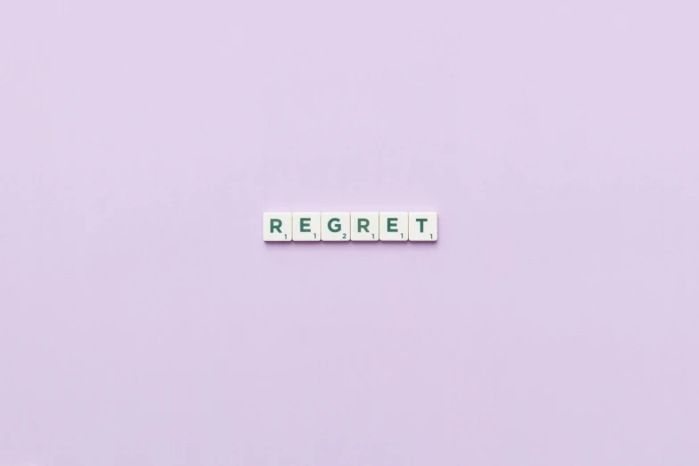 a purple background with the word regret spelled in scrabbles, a picture, by Emma Andijewska, pexels, conceptual art, clemens ascher, modern pastel colours, recessed, micro expressions