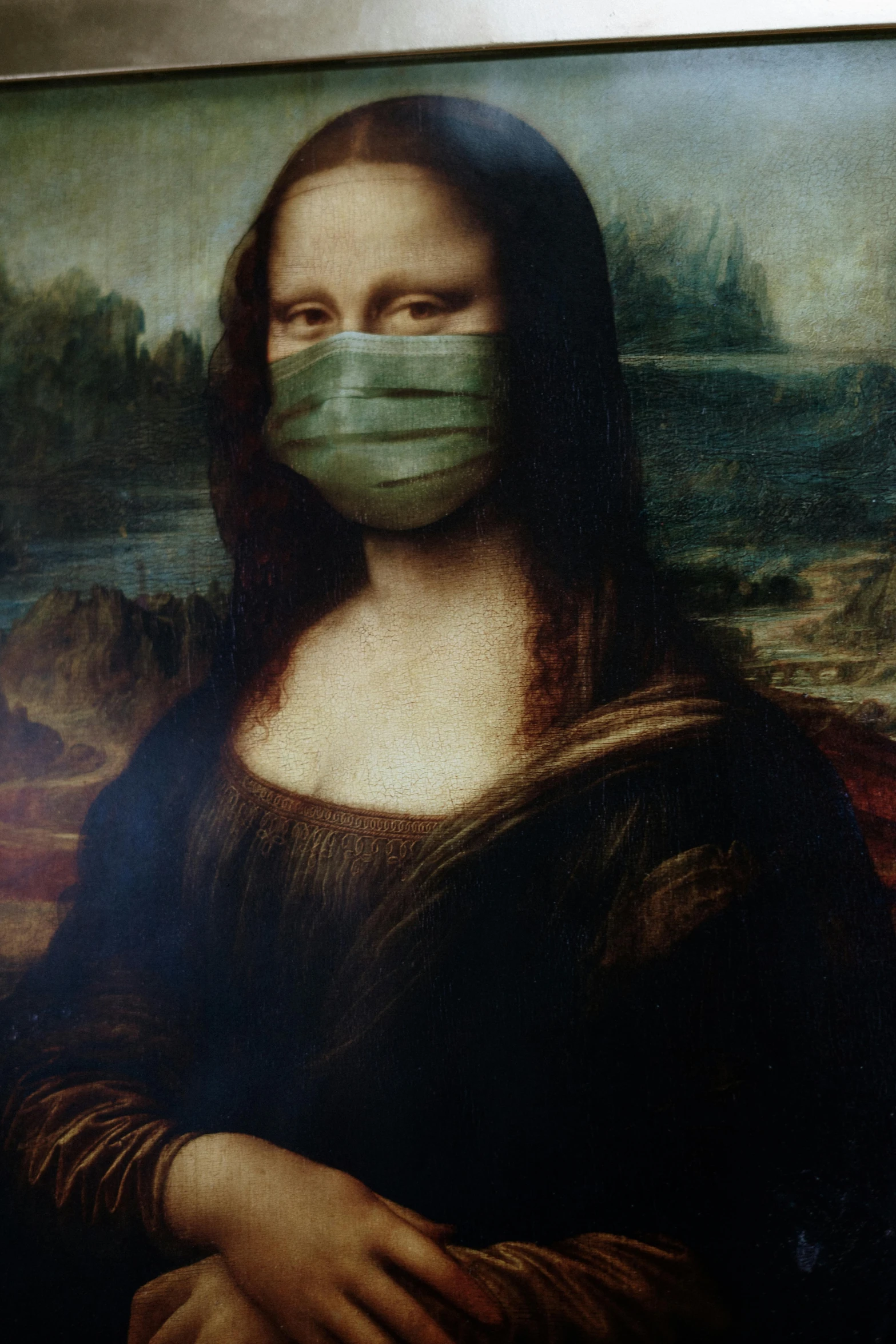 a painting of a woman wearing a surgical mask, an album cover, inspired by Mona Moore, trending on pexels, renaissance, leaked from nasa, raphael personnaz, made of lab tissue, (doctor)