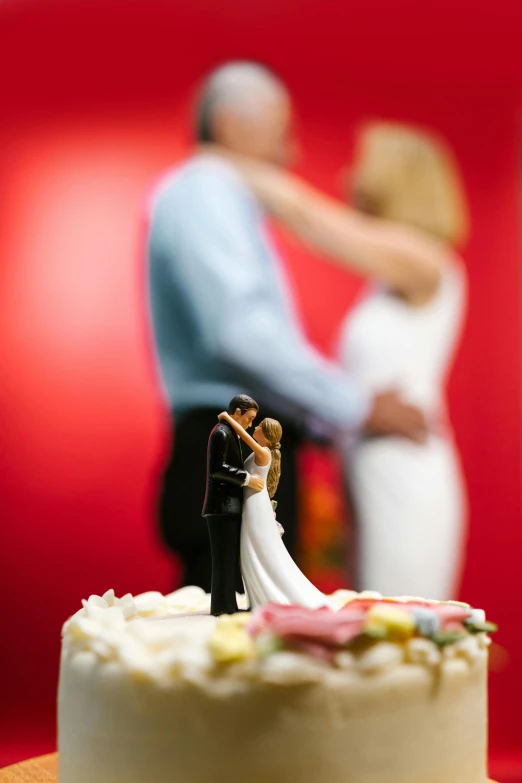 a wedding cake with a figurine of a bride and groom, by David Donaldson, happening, slide show, vivid, backdrop, single