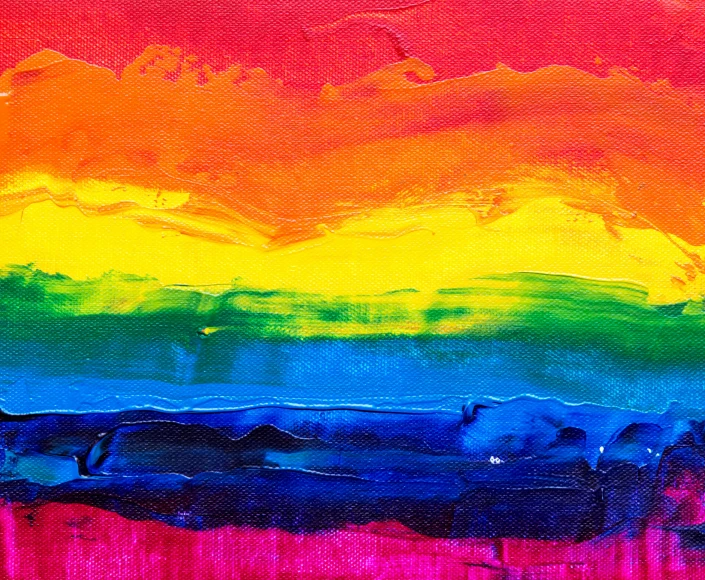 a painting of a sunset over a body of water, by Juliette Wytsman, pexels, crayon art, lgbt flag, 144x144 canvas, still of rainbow ophanim, lesbian art