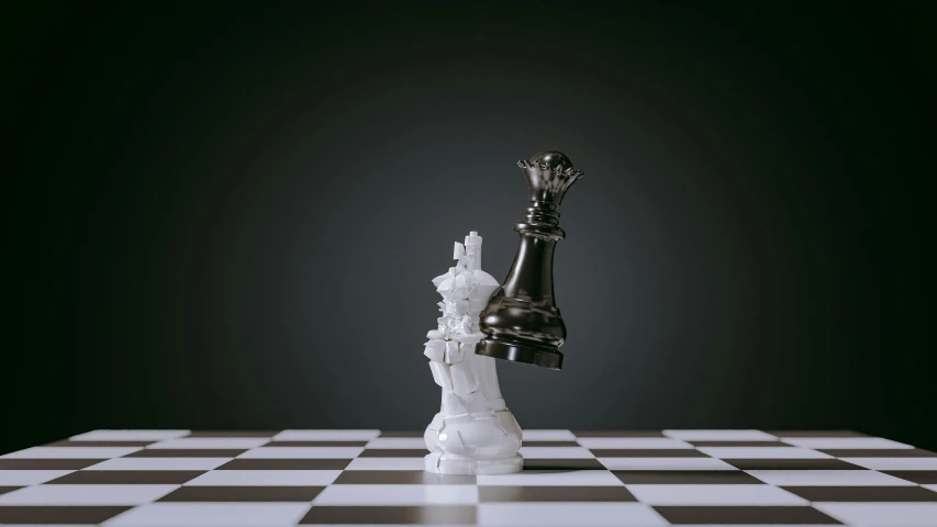 a black and white chess piece on a chess board, a raytraced image, unsplash, realism, 3 d render n - 9, instagram post, octane render - n 6