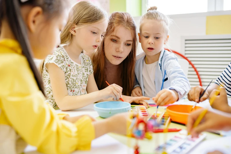 a group of children sitting around a table, school curriculum expert, profile image, thumbnail, portrait image