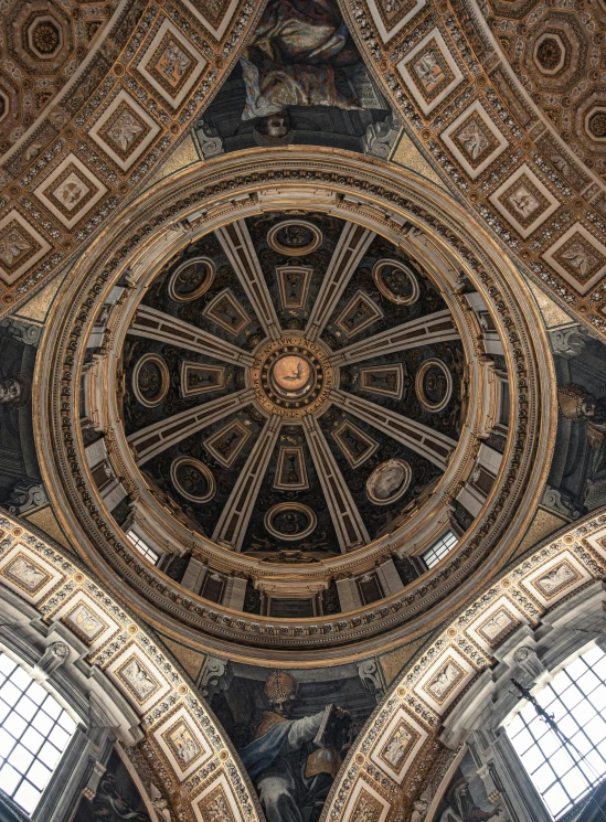 the ceiling of a large building with many windows, by Cagnaccio di San Pietro, unsplash contest winner, neoclassicism, 2 5 6 x 2 5 6 pixels, neoclassical tower with dome, intricate highly detailed 8 k, photographic isometric cathedral