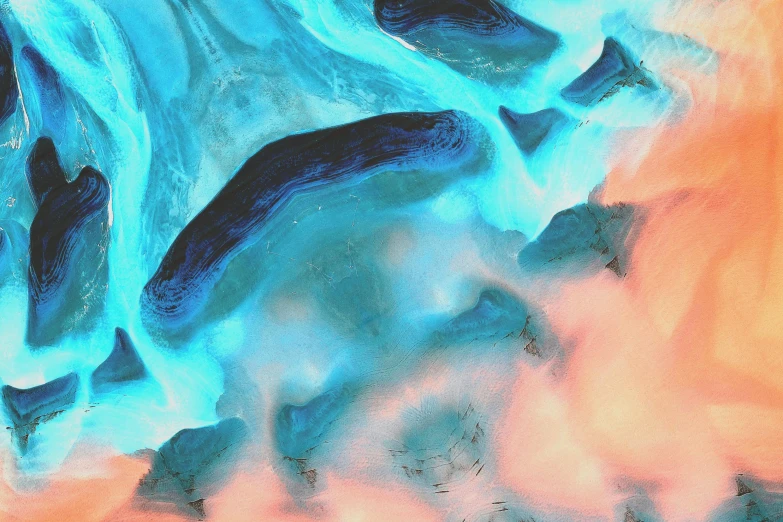 a close up of a painting of a body of water, trending on pexels, generative art, orange and cyan paint decals, glacier, music album art, made with photoshop