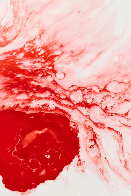 a close up of a red substance on a white surface, inspired by Anish Kapoor, trending on unsplash, abstract expressionism, alien planet covered in water, red and white neon, marble skin, red clouds