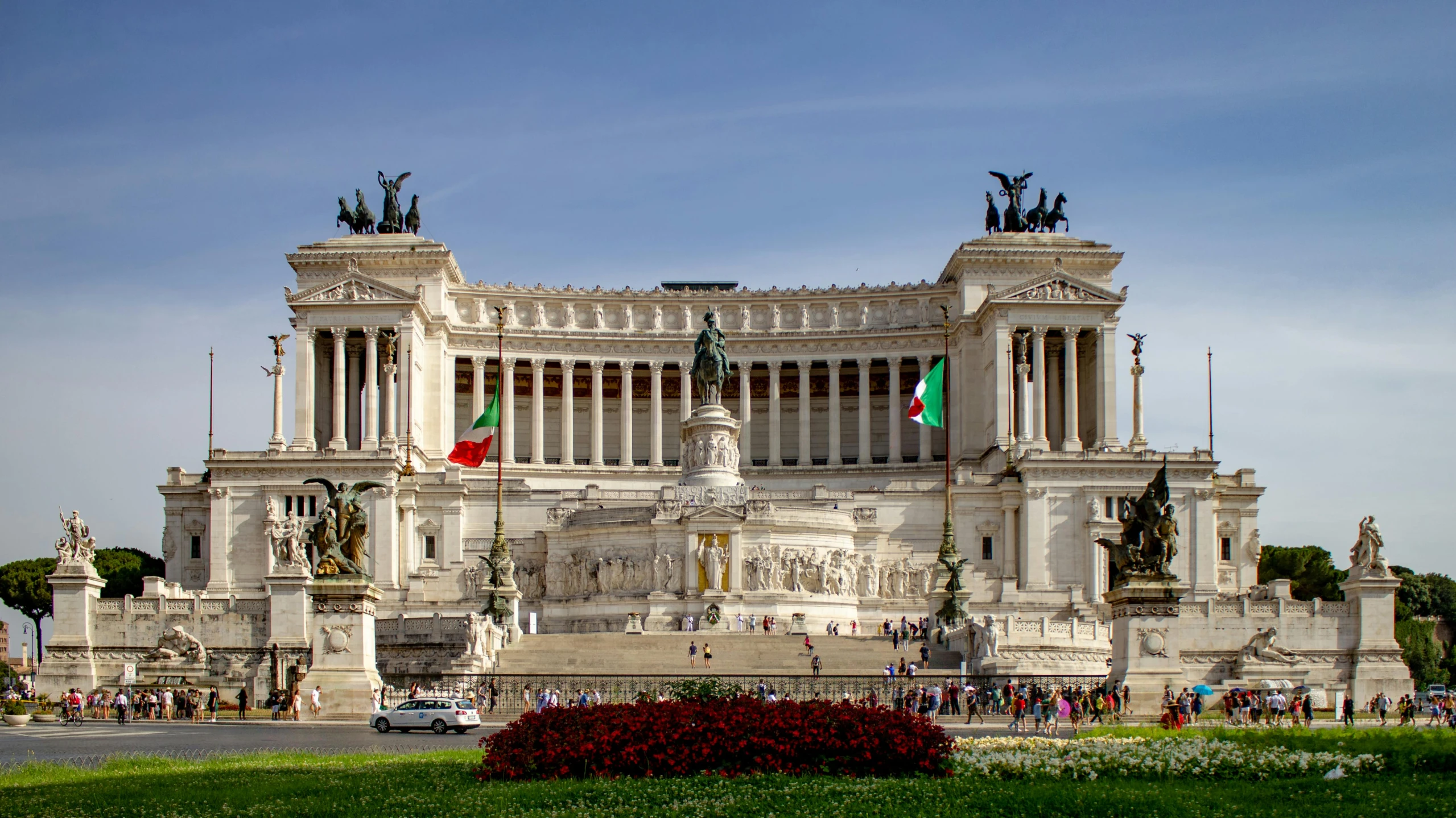 a large building with statues in front of it, by Carlo Martini, pexels contest winner, neoclassicism, avatar image, square, italian flag, panoramic