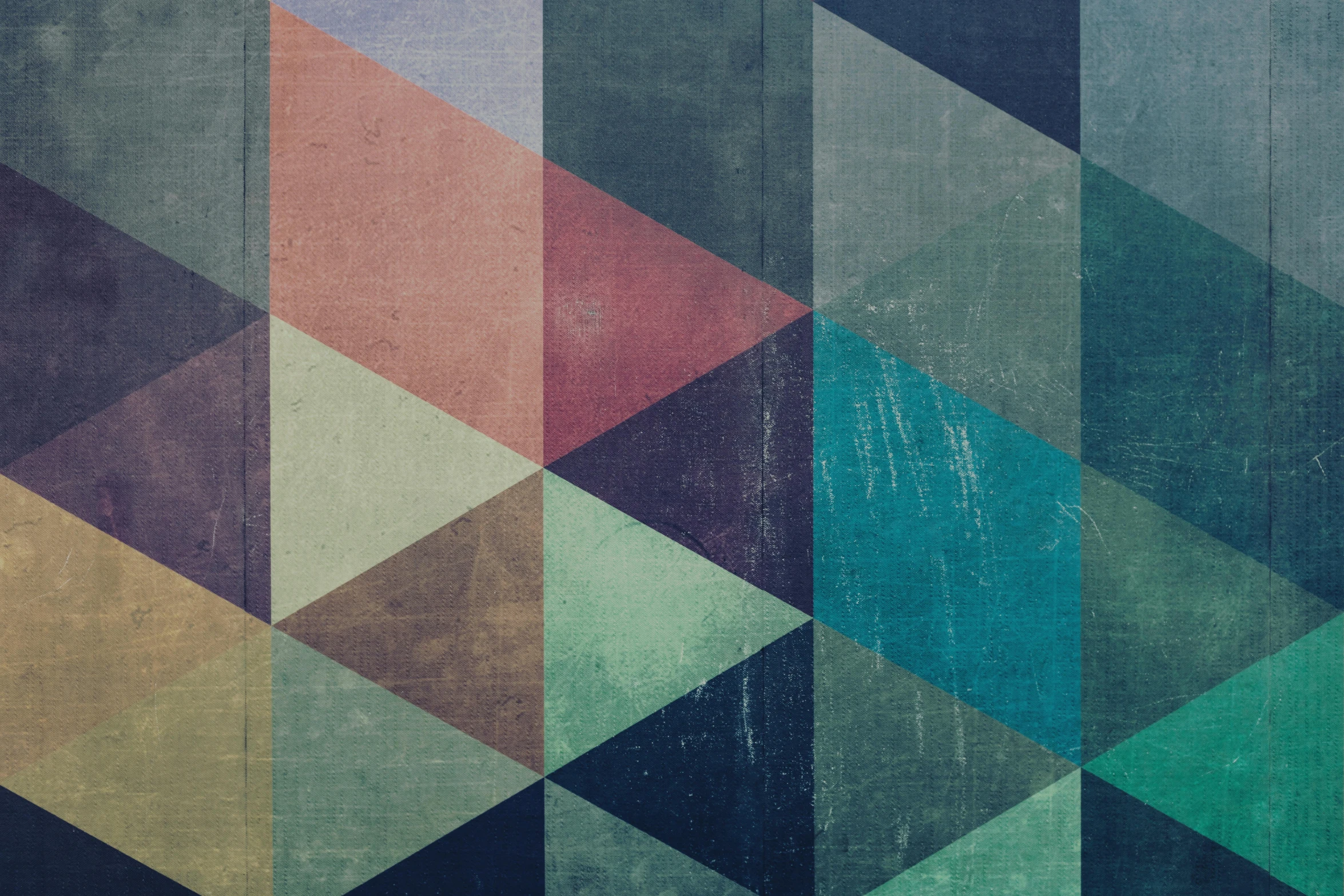 a colorful geometric background with a grunge effect, trending on unsplash, geometric abstract art, 144x144 canvas, muted colour, deep colour, triangles