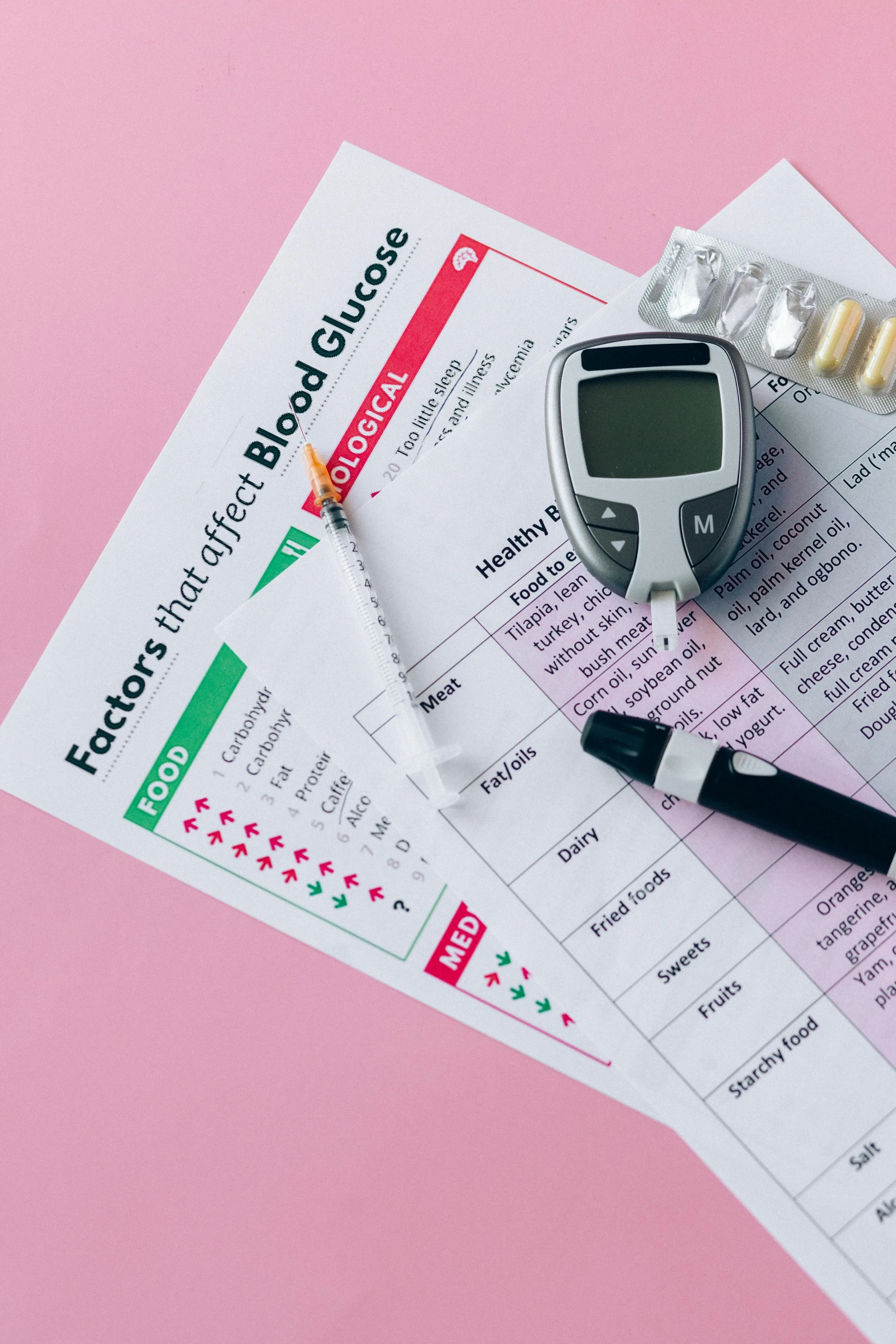 a blood sugar test sitting on top of a sheet of paper, a picture, by Julia Pishtar, pexels, brightly lit pink room, formulas, avatar image, edible