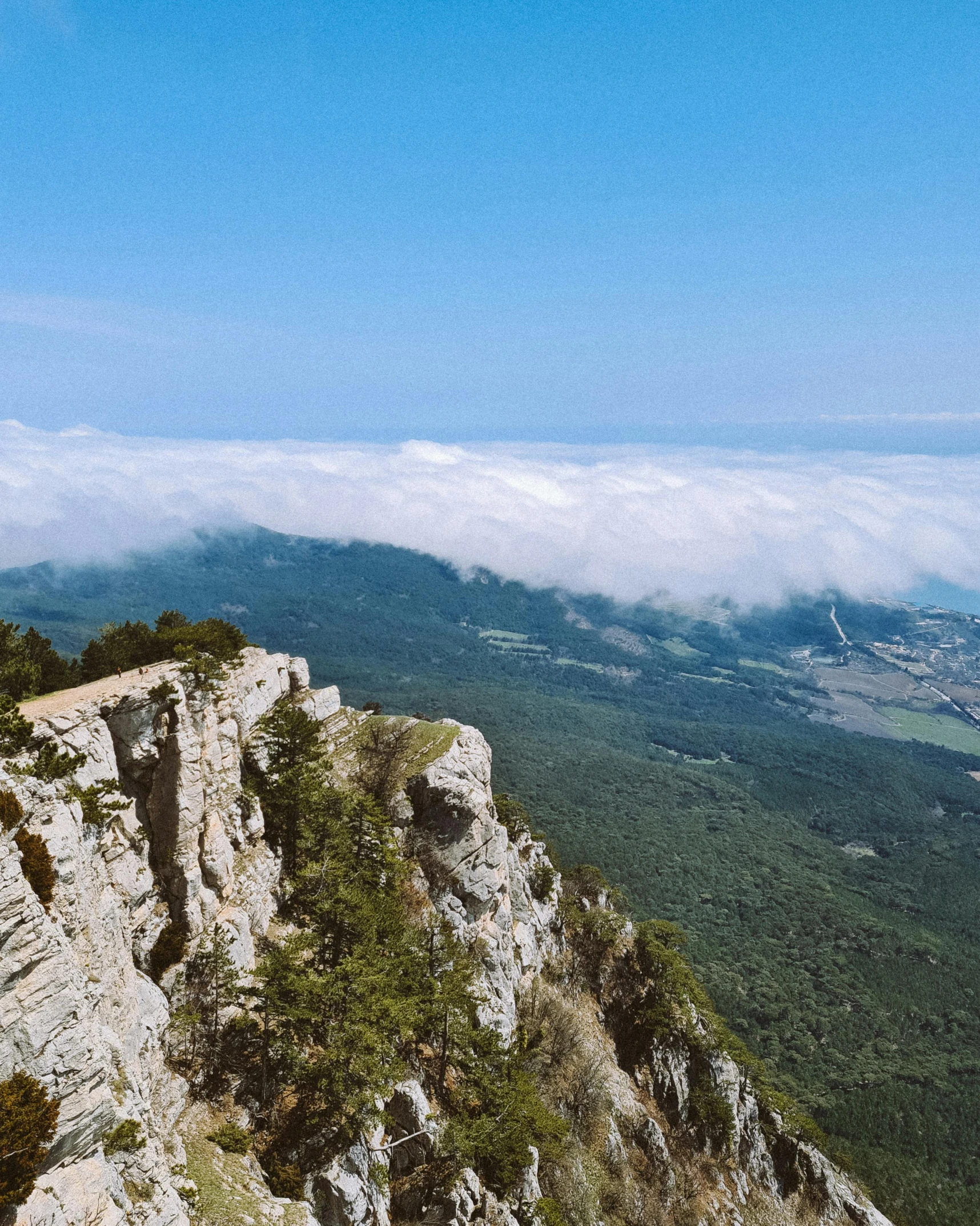 a group of people standing on top of a mountain, in the sky, traveling in france, lush vista, trending photo