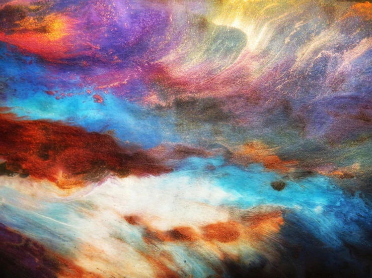 a painting of a colorful sky with clouds, flickr, lyrical abstraction, generative art nebula, swirling fabric, unearthly art style, galaxy colored