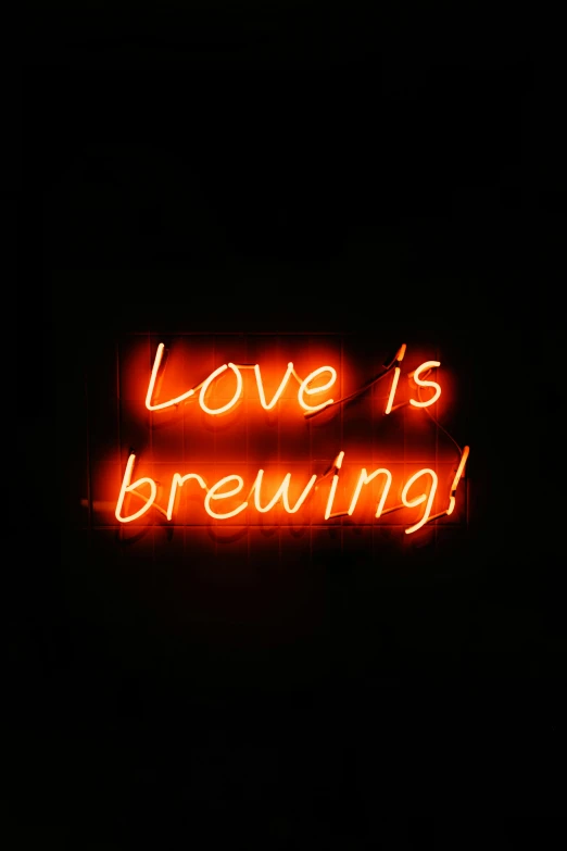a neon sign that says love is brewing, an album cover, pexels, beer, annie lebowitz, 144x144 canvas, news