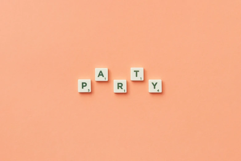 the word atyp spelled with scrabbles on an orange background, by Carey Morris, trending on pexels, birthday party, escherichia coli party, squares, alcohol
