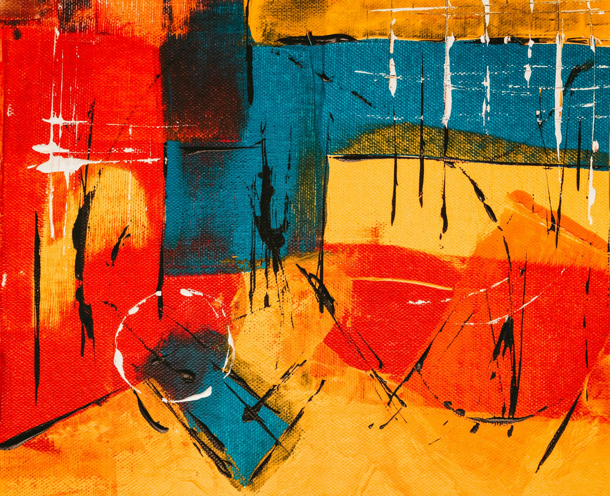 an abstract painting with red, yellow and blue colors, by Micha Klein, pexels, abstract art, red yellow, cubist, painting on canvas