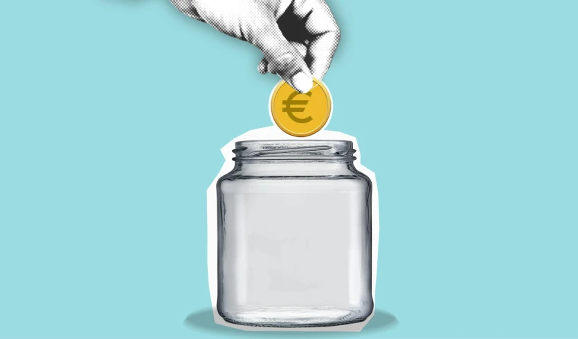 a hand putting a coin into a jar, a digital rendering, arbeitsrat für kunst, 🎨🖌️, 9 9 designs, large head, europe