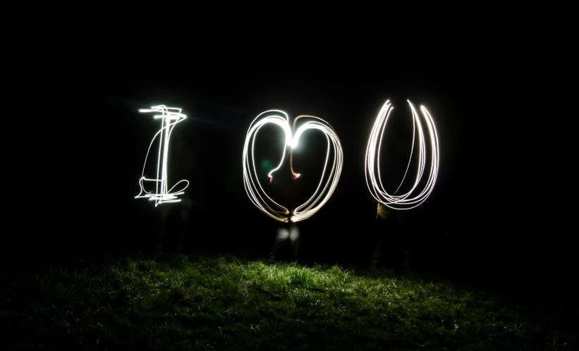 a couple of lights that are in the grass, inspired by Bruce Munro, pexels, graffiti, i love you, portrait image