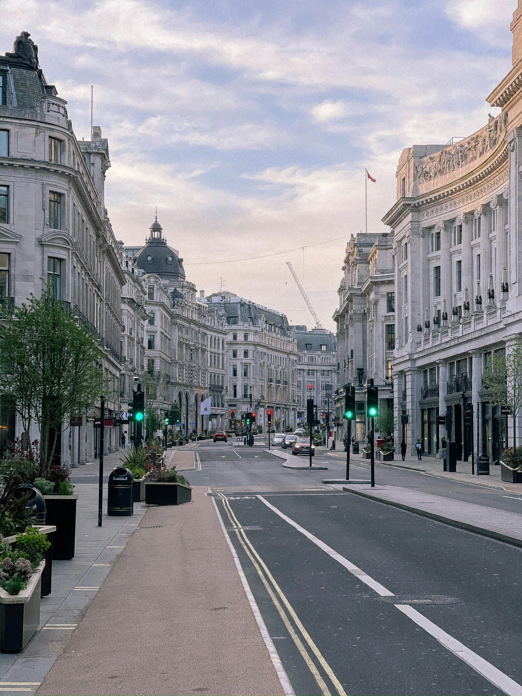 a city street filled with lots of tall buildings, pexels contest winner, neoclassicism, victorian london, summer morning, square, grey