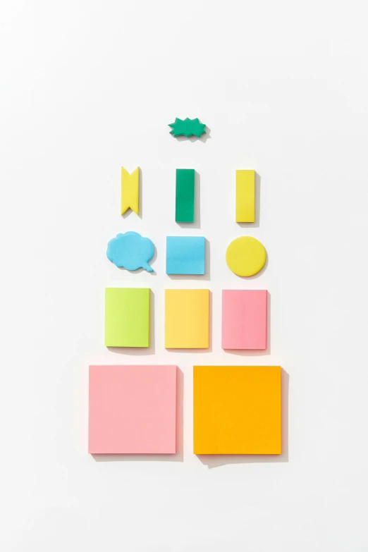a pile of post it notes sitting on top of a white surface, medium and large design elements, puffy sticker, pastel palette silhouette, curated collection