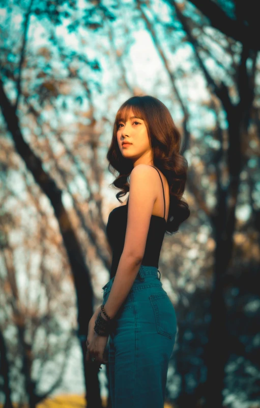 a woman standing in the middle of a forest, portrait of female korean idol, 5 0 0 px models, malaysian, postprocessed)