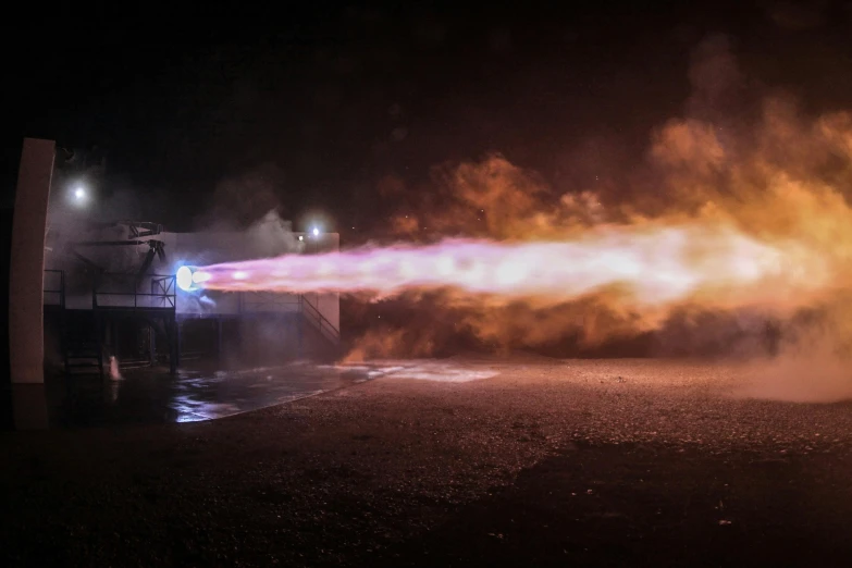 a fire hydrant spraying water on a street at night, by Ryan Pancoast, pexels contest winner, conceptual art, spacex starship rocket launch, with plasma guns, james webb telescope photo, video still