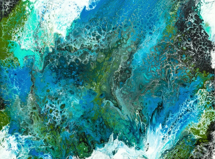 a close up of a painting of water, a detailed painting, trending on deviantart, abstract art, blue and green colours, epic splash cover art, chaotic fractal patterns, 144x144 canvas