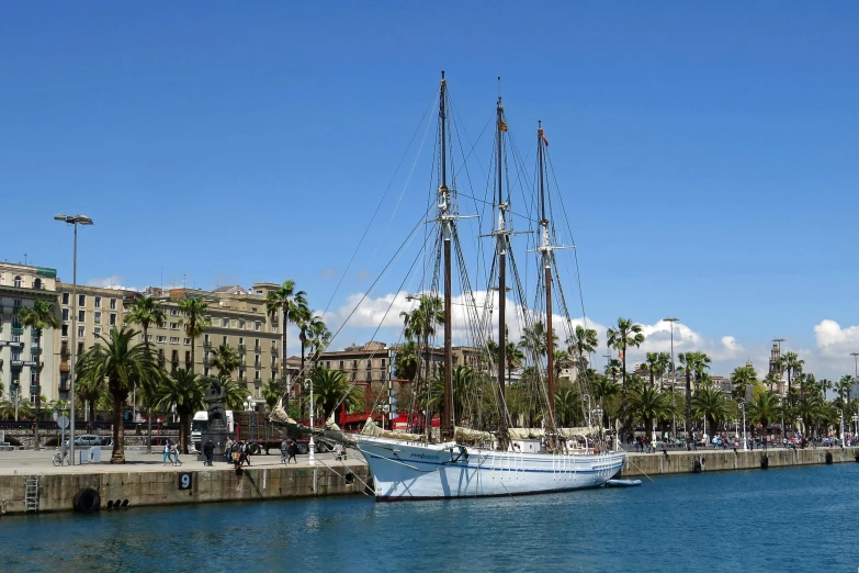 a boat that is sitting in the water, by Tomàs Barceló, square, sail, daytime, port