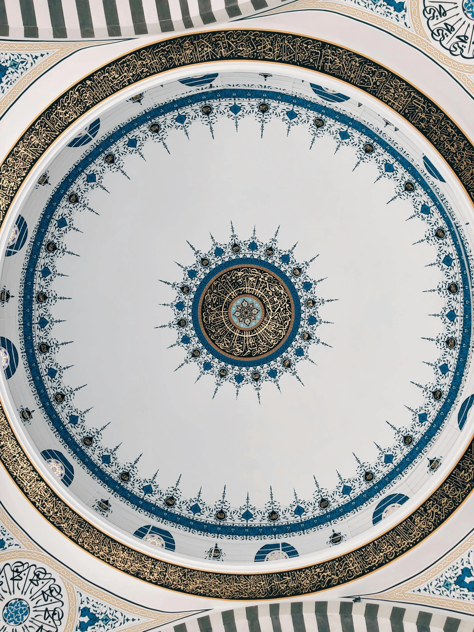 a blue and white plate sitting on top of a table, an album cover, by Lubin Baugin, trending on unsplash, arabesque, rounded ceiling, 2 5 6 x 2 5 6 pixels, domes, ( ( theatrical ) )