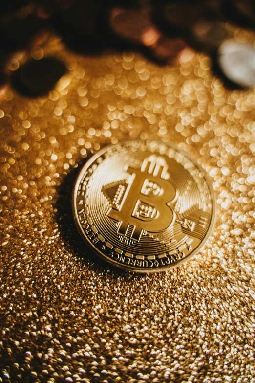 a bitcoin sitting on top of a pile of coins, by Julia Pishtar, gold and luxury materials, thumbnail, opening shot, group photo