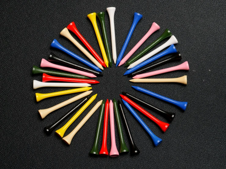 several different colored golf tees arranged in a circle, a portrait, flickr, tubes and gauges, ebony, 3 mm, various styles