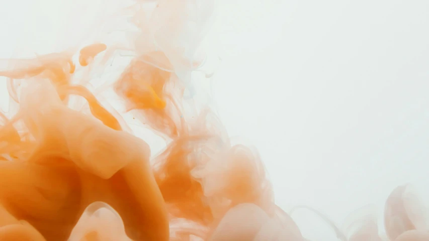 a close up of an orange substance in water, an abstract drawing, trending on pexels, light pink clouds, soft smoke, silicone skin, background image