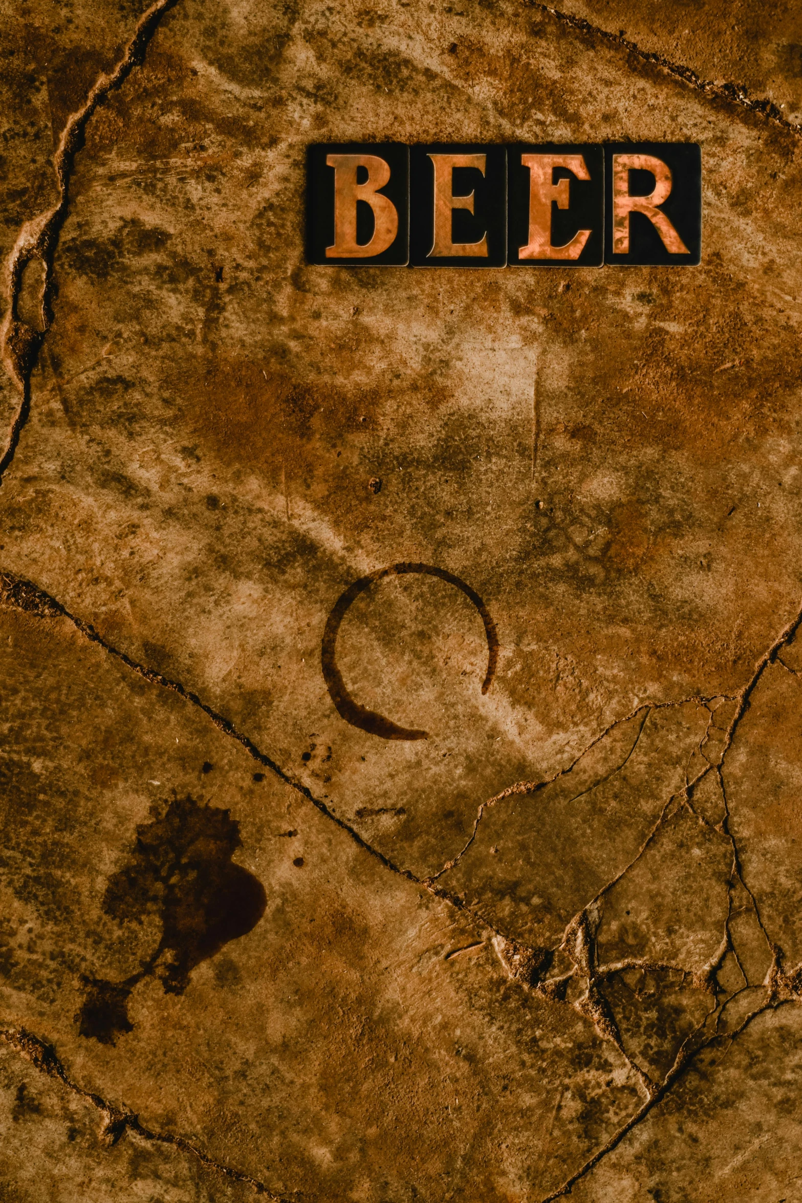 a beer bottle sitting on top of a dirty floor, an album cover, inspired by Derek Chittock, reddit, dada, deer in sherwood forest, perfect dark, book cover, ( ( dark skin ) )