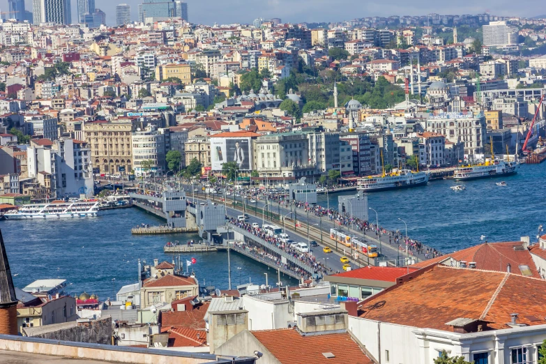 a view of a city from the top of a hill, pexels contest winner, renaissance, turkish and russian, all buildings on bridge, slide show, bustling