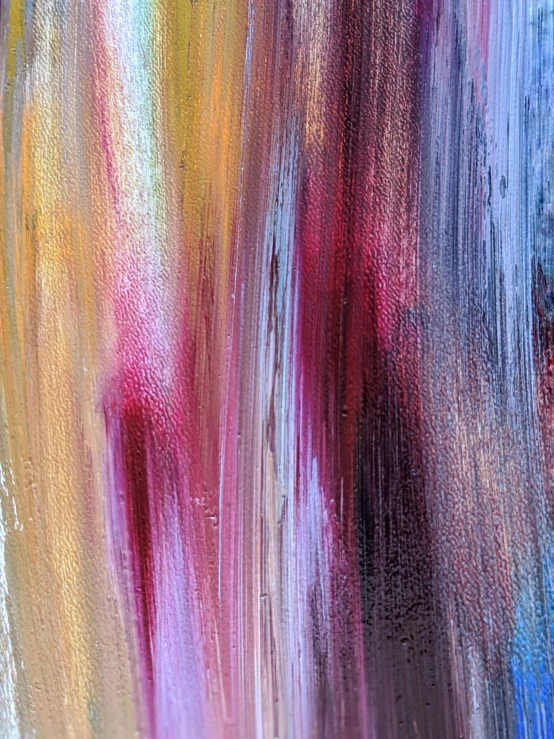 a painting with a lot of colors on it, inspired by Richter, pexels, lyrical abstraction, oil on canvas 8 k, striations, melancholy pastel art, random metallic colors