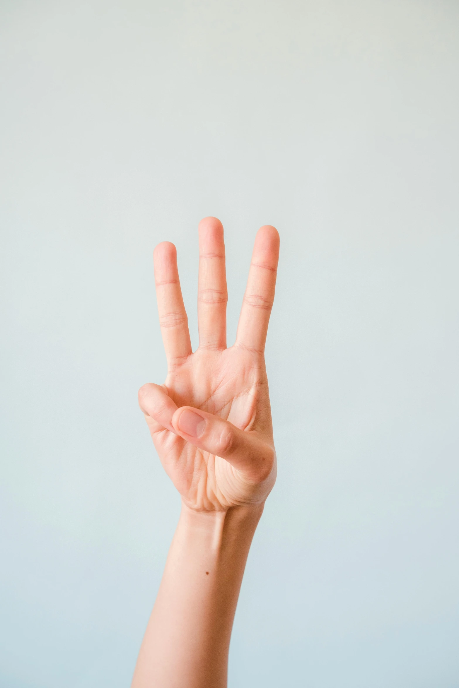 a person holding their hand up in the air, by Carey Morris, unsplash, minimalism, threes, rule 34, thin antlers, 1 / 4 headshot