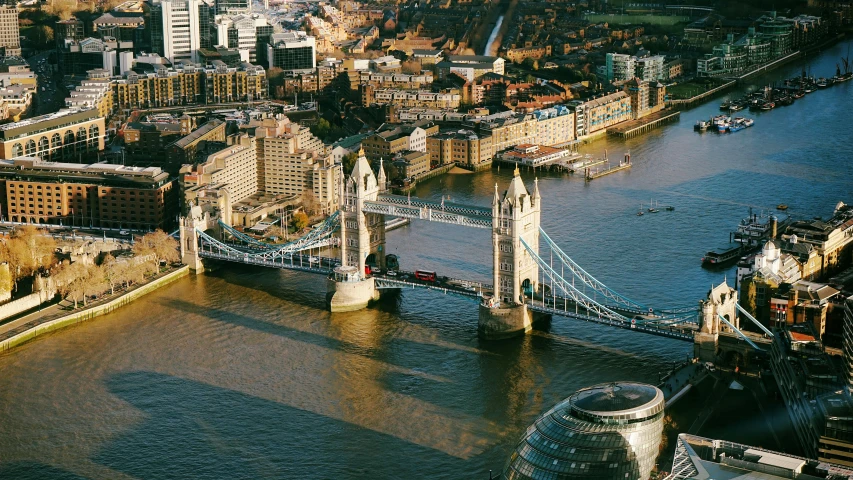 an aerial view of the city of london, pexels contest winner, tower bridge, view from the side”, cinematic. ”