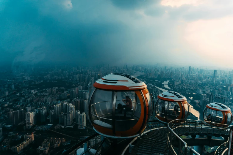 a view of a city from the top of a building, by Beeple, pexels contest winner, fantastic realism, gondola, avatar image, ferris wheel, sichuan