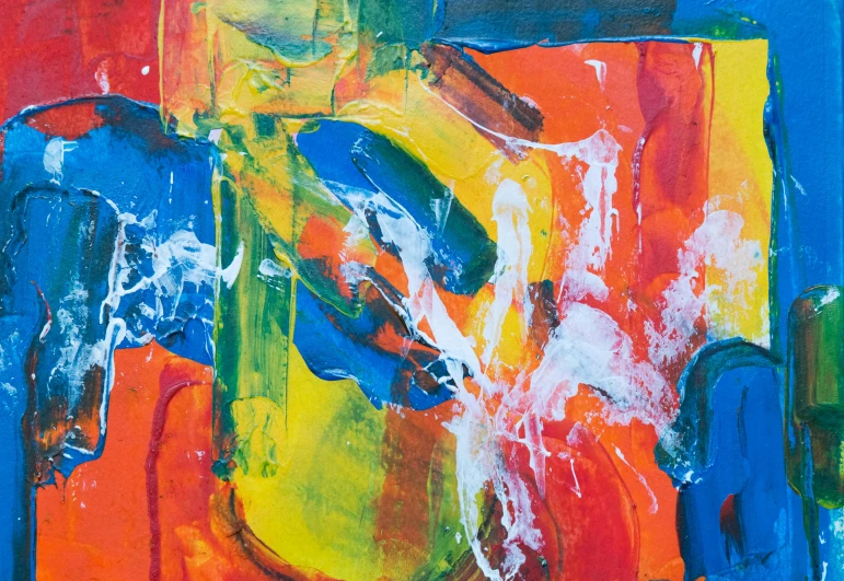 a close up of a painting on a canvas, inspired by Willem de Kooning, pexels contest winner, red yellow blue, lynn varley, 144x144 canvas, painting of a room