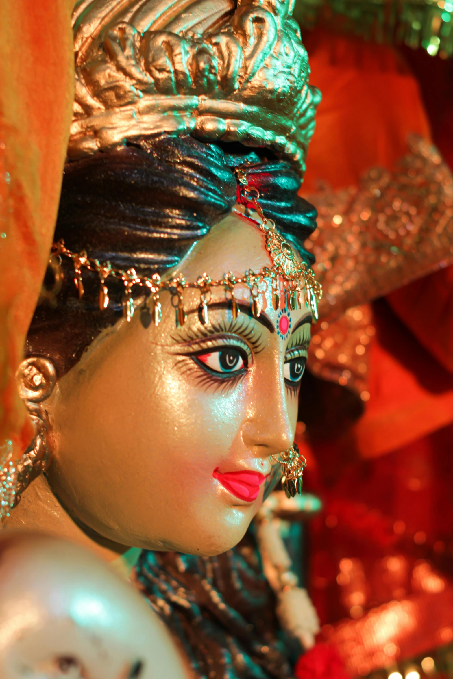 a close up of a statue of a woman, bengal school of art, festival of rich colors, slide show, avatar image