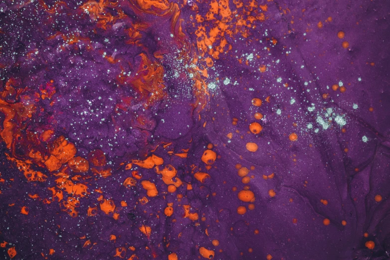 a close up of an orange and purple substance, inspired by Attila Meszlenyi, pexels, space art, splatter, seen from above, purple, made of liquid purple metal