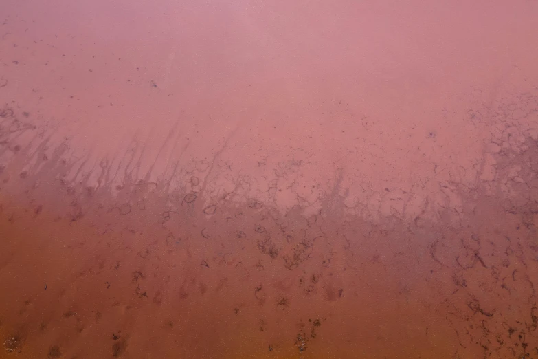 a man riding a surfboard on top of a sandy beach, an album cover, inspired by Attila Meszlenyi, trending on unsplash, color field, dark red bloody fog, ground covered in maggots, pale pink grass, view from below