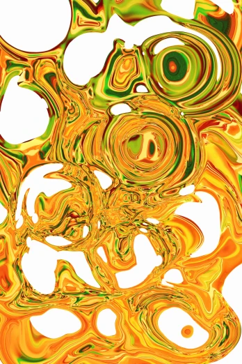 a yellow and green abstract painting on a white background, inspired by Umberto Boccioni, reddit, generative art, liquid metal, yellow and ornage color scheme, digital art - n 9, made of liquid