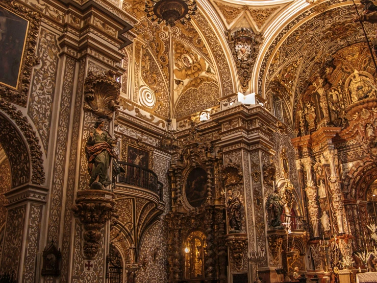 a group of people that are inside of a building, baroque, aztec architecture, cathedral ceiling, intricate white and gold neon, spanish