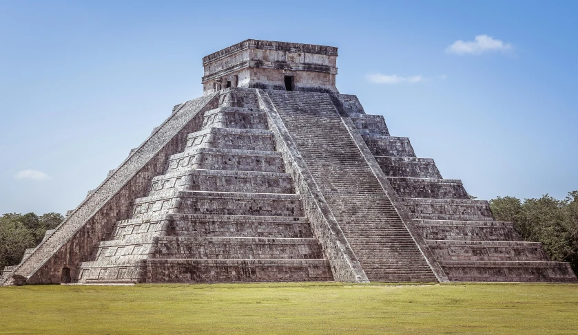 a large pyramid in the middle of a field, pexels contest winner, classic mayan mythology, ornate tiled architecture, avatar image