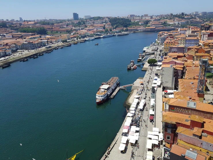 a large body of water next to a city, by Tom Wänerstrand, pexels contest winner, happening, portugal, slide show, canals, wide high angle view