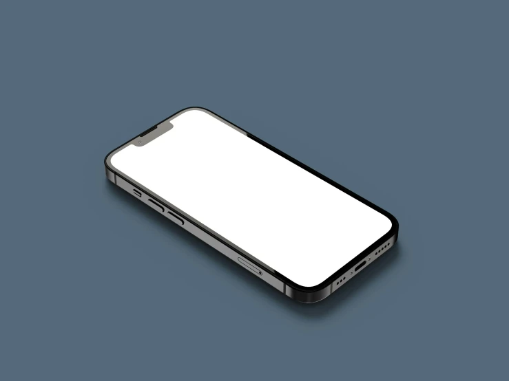 an iphone with a white screen on a blue background, a computer rendering, pexels, minimalism, taken on iphone 1 3 pro, dark black porcelain skin, glass cover, isometric style