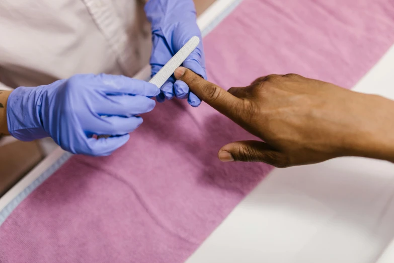 a close up of a person cutting a person's finger, white and pink cloth, iv pole, pleasing aesthetics, brown