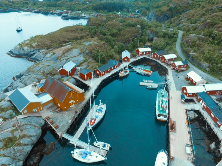 a group of boats sitting on top of a body of water, by Sven Nordqvist, pexels contest winner, hurufiyya, aerial footage, small port village, hestiasula head, profile image