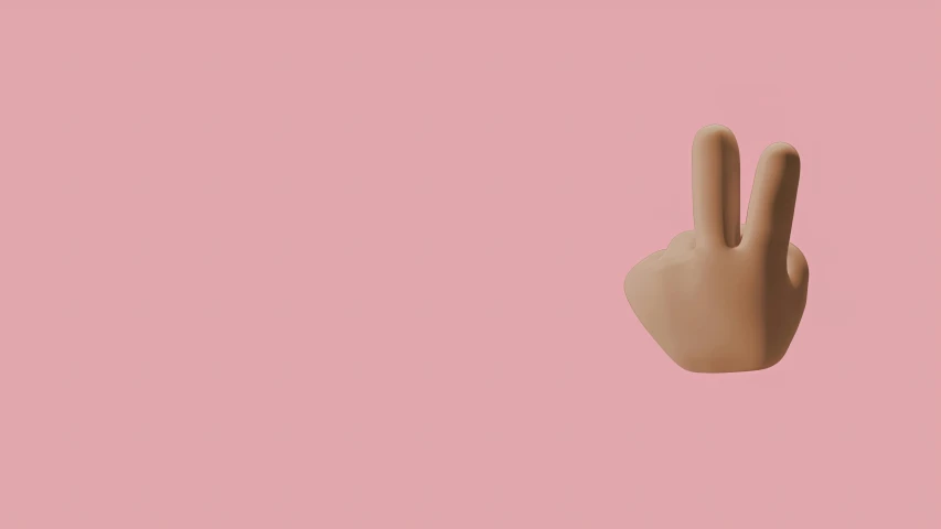 a hand making a peace sign on a pink background, by Gavin Hamilton, trending on unsplash, plasticien, 3d minimalistic, long pointy pink nose, 15081959 21121991 01012000 4k, trending on dezeen