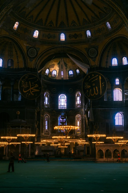 the inside of a large building with lots of windows, arabesque, domes, on a dark background, religious imagery, colour corrected